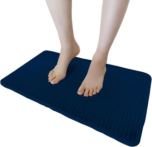 Jenen Jnzen Memory Foam Bath Mat - Ultra Absorbent Quick-Dry Bathroom Rug, Non-Slip Backing, Soft Machine Washable Bath Mat for Shower Tub, Modern Design (Navy Blue, 15.7in X 23.6in) in Saudi Arabia