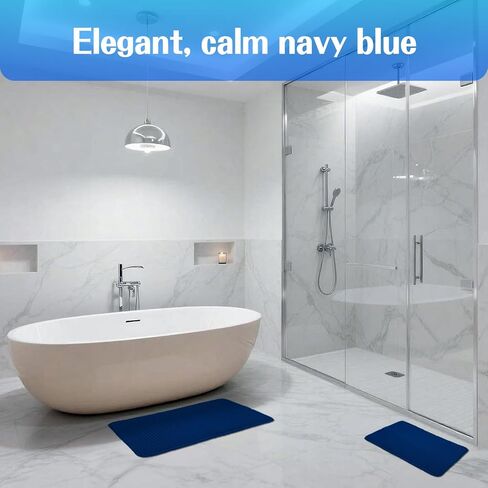 Jenen Jnzen Memory Foam Bath Mat - Ultra Absorbent Quick-Dry Bathroom Rug, Non-Slip Backing, Soft Machine Washable Bath Mat for Shower Tub, Modern Design (Navy Blue, 15.7in X 23.6in) in Saudi Arabia