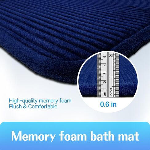 Jenen Jnzen Memory Foam Bath Mat - Ultra Absorbent Quick-Dry Bathroom Rug, Non-Slip Backing, Soft Machine Washable Bath Mat for Shower Tub, Modern Design (Navy Blue, 15.7in X 23.6in) in Saudi Arabia