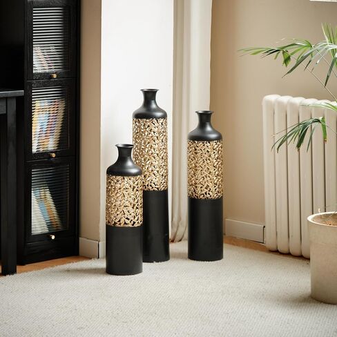 3pcs Extra Large Floor Vases Home Decor:24.4/29.1/33in, Big White Tall Metal Standing Floor Vase Set for Living Room in Saudi Arabia