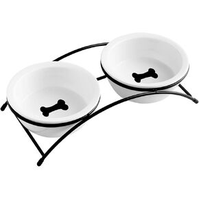 ZONEYILA Elevated Cat Bowls, Dog Bowl, Ceramic Raised Cat Food Water Bowl Set with Metal Stand for Indoor Cats Small Dog, Prevent Neck Pain,12 Ounces, Cute Paw Pattern in Saudi Arabia