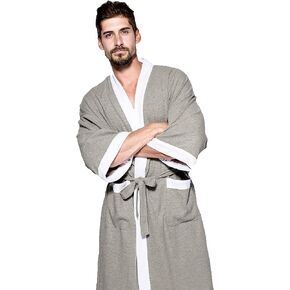 رداء كيمونو رجالي من Qubskry مصنوع من القطن والوافل سبا حمام خفيف الوزن ناعم بطول الركبة مع جيوب in Kuwait