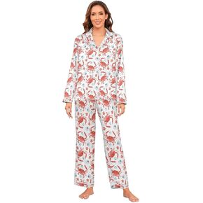 Gugusary Women's Silk Satin Pajamas Set Long Sleeve Button Down Sleepwear 2 Piece Lounge Pj in Saudi Arabia