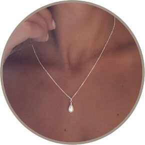 Annika Bella Drop Pearl Necklace, Silver Necklaces for Women, Teardrop Pearl Charm, 925 Sterling Silver Jewelry, Gift for Bride, Bridal Accessories in Kuwait