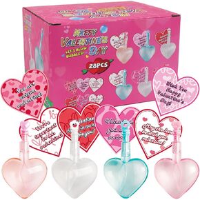28 Pack Cards for Kids, 4 Different Designs Cute Bubble Wands with Valentines Gift Cards for Boys Girl School Classroom Exchange Prize, Fun Valentines Party Favors Toys in Kuwait