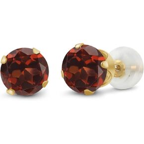 Gem Stone King 10K Yellow Gold Red Garnet Stud Earrings | 2.00 Cttw | Gemstone Birthstone | Round 6MM | Gold Earrings For Women Men in Saudi Arabia