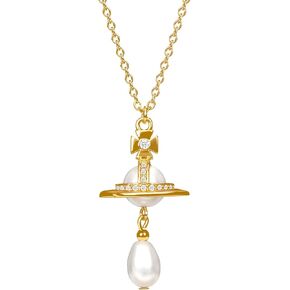 Saturn Necklace for Women, Baroque Pearl Zircon Pendant Necklace, 18K Gold Adjustable Chain Jewelry, Birthday Gift for Women,Neckalce for Sister Mom and Daughter,Meaningful Jewelry in Kuwait