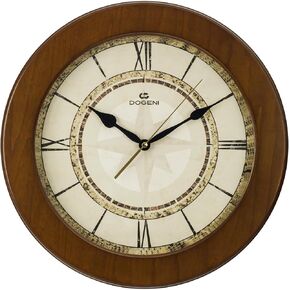 Vintage Wall Clock 15.5 Inch Silent Non-Ticking Sweep Movement Roman Numerals Solid Alder Wood Frame Antique Compass-Inspired Design for Living Room Study Entryway in Saudi Arabia