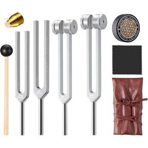 Sound Healing Tuning Fork Set - Tuning Forks for Chakra Alignment & Stress Relief – Otto 128Hz, Earth Om 136Hz, Yin 256Hz, Yang 384Hz, Activator & Pouch – Ideal for Meditation & Home Therapy in Saudi Arabia