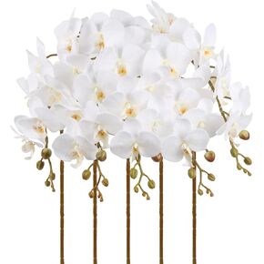 UUXX White Orchids Artificial Flowers 5PCS Fake Orchid 35.4" Long Stem Faux White Flowers Silk Orchids That Look Real for Bridal Shower Home Party Wedding Decoration in Saudi Arabia