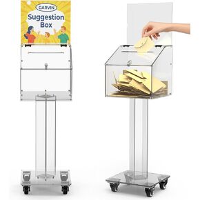 GARVIN Suggestion Box with Stand, Lockable Acrylic Donation Box with Slot, Secure Voting Box with Wheels for Fundraising, Charity Events, Schools, Churches & Public Spaces, 13.78"x13.78"x13.78" in Saudi Arabia