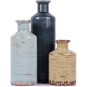 Ceramic Vase Set of 3-3 Neutral Vases Home Decor, Farmhouse Country Flower Vase, Vases for Centerpieces, Living Room Decoration, Table Decoration, Fireplace Decor, and Entrance Decorations in Saudi Arabia