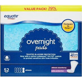 Equate Women's Incontinence Pads, Overnight (52 CT) in Saudi Arabia