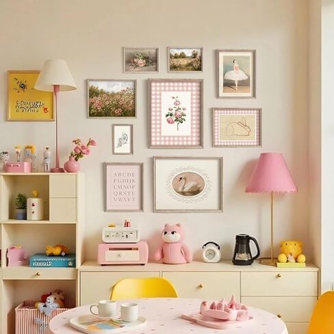 Vodefoad الوردي الحضانة جدار الفن مجموعة الرجعية طفلة الحضانة جدار ديكور لطيف غرفة الأطفال ديكور بجعة أرنب المناظر الطبيعية قماش اللوحة خمر الفتيات معرض الفن العتيقة الوردي الحضانة ملصق لغرفة نوم الأطفال، ديكور غرفة الحضانة- غير المؤطرة in Kuwait