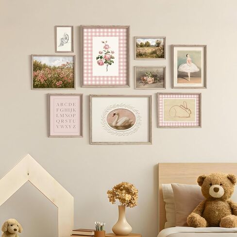 Vodefoad الوردي الحضانة جدار الفن مجموعة الرجعية طفلة الحضانة جدار ديكور لطيف غرفة الأطفال ديكور بجعة أرنب المناظر الطبيعية قماش اللوحة خمر الفتيات معرض الفن العتيقة الوردي الحضانة ملصق لغرفة نوم الأطفال، ديكور غرفة الحضانة- غير المؤطرة in Kuwait