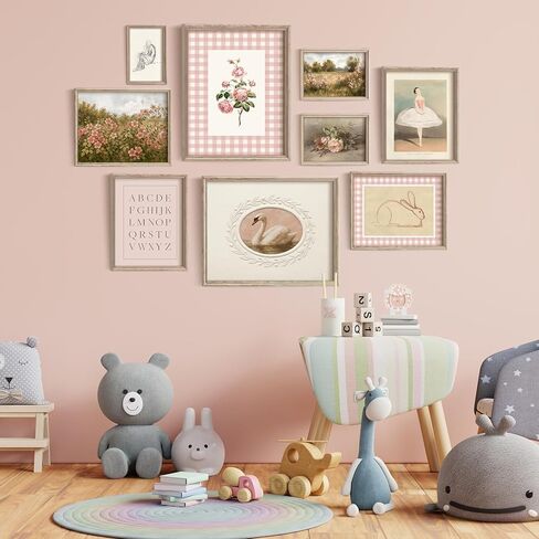 Vodefoad الوردي الحضانة جدار الفن مجموعة الرجعية طفلة الحضانة جدار ديكور لطيف غرفة الأطفال ديكور بجعة أرنب المناظر الطبيعية قماش اللوحة خمر الفتيات معرض الفن العتيقة الوردي الحضانة ملصق لغرفة نوم الأطفال، ديكور غرفة الحضانة- غير المؤطرة in Kuwait