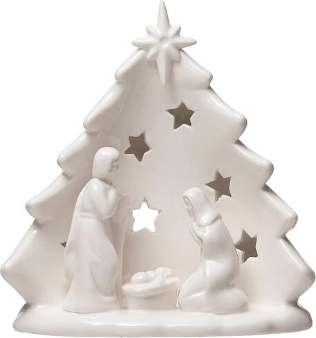 Creative Co-Op Stoneware Holy Family مع شجرة وقصاصات، أبيض in Saudi Arabia