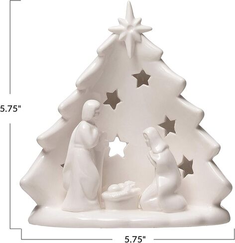 Creative Co-Op Stoneware Holy Family مع شجرة وقصاصات، أبيض in Saudi Arabia