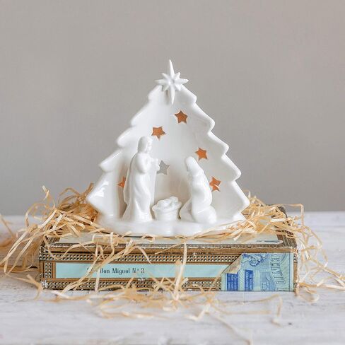 Creative Co-Op Stoneware Holy Family مع شجرة وقصاصات، أبيض in Saudi Arabia