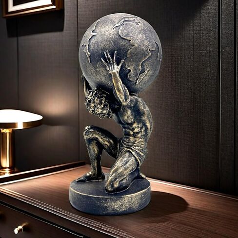 10.5 Inch Bronze Greek Atlas Holding World Statue Sculpture Figurine Home Office Living Room Desktop Display Decor Decorative Decoration in Saudi Arabia