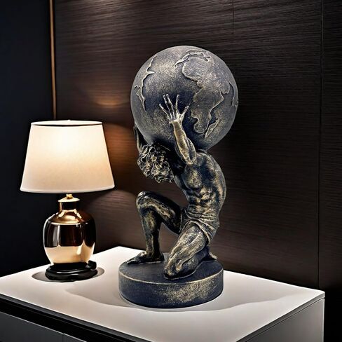 10.5 Inch Bronze Greek Atlas Holding World Statue Sculpture Figurine Home Office Living Room Desktop Display Decor Decorative Decoration in Saudi Arabia
