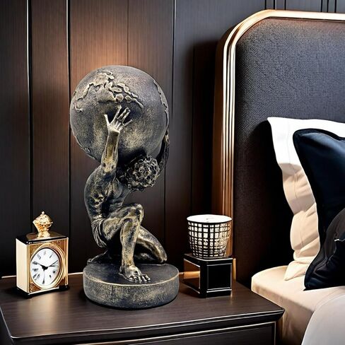 10.5 Inch Bronze Greek Atlas Holding World Statue Sculpture Figurine Home Office Living Room Desktop Display Decor Decorative Decoration in Saudi Arabia