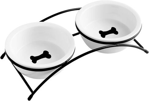 Zoneyila Alevated Cat Bowls ، وعاء الكلب ، والسيراميك مرفوع القطط ، وعاء الماء المائي مع المعادن للقطط الداخلية الكلب الصغير ، ومنع آلام الرقبة ، 12 أوقية ، نمط مخلب لطيف in Saudi Arabia