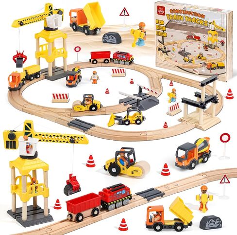 Lehoo Castle Wooden Train Set, Dinosaur Wooden Train Track Set, Wood Toy Train Set for Toddlers 2-4, Train Toys for Toddlers 3-5, Fits Thomas, Fits Brio, Fits Melissa and Doug in Kuwait