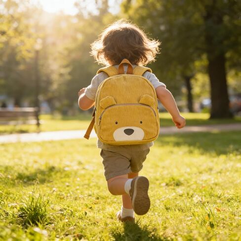 XINMAN Corduroy Toddler Backpack for Boys Girls 3-5, Cute Bear Animal Backpacks Preschool Kindergarten Backpack - Khaki in Saudi Arabia