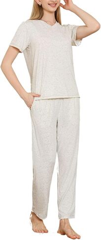 U2SKIIN Womens Pajama Set Short Sleeve Top and Long Pant 2 Piece V Neck Lounge Sets Pjs with Pockets in Saudi Arabia