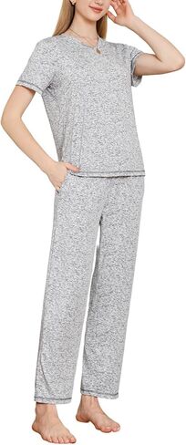 U2SKIIN Womens Pajama Set Short Sleeve Top and Long Pant 2 Piece V Neck Lounge Sets Pjs with Pockets in Saudi Arabia