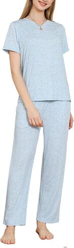 U2SKIIN Womens Pajama Set Short Sleeve Top and Long Pant 2 Piece V Neck Lounge Sets Pjs with Pockets in Saudi Arabia
