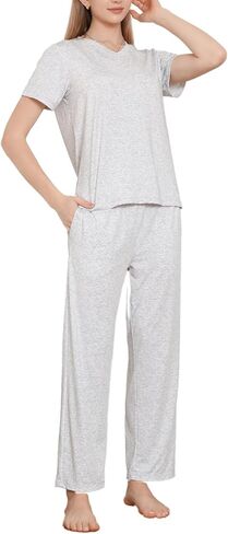 U2SKIIN Womens Pajama Set Short Sleeve Top and Long Pant 2 Piece V Neck Lounge Sets Pjs with Pockets in Saudi Arabia
