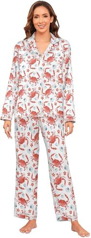 Gugusary Women's Silk Satin Pajamas Set Long Sleeve Button Down Sleepwear 2 Piece Lounge Pj in Saudi Arabia