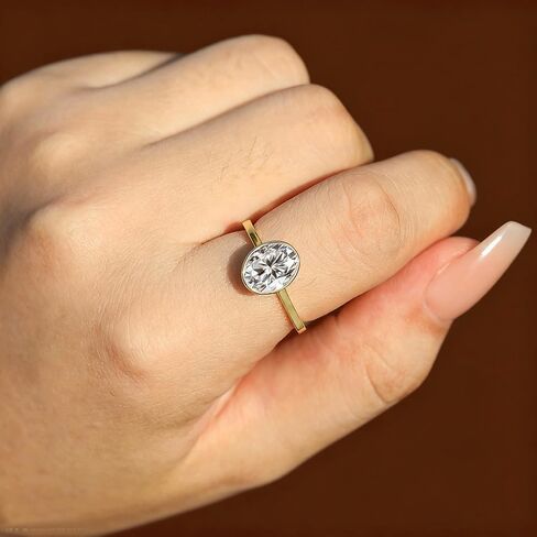 Dulin 1ct/2ct/3ct خاتم الخطوبة البيضاوي لها 14K الذهب مطلي الفضة الاسترليني مع مكعب زركونيا الحد الأدنى هدية الزفاف للزوجة وعد الذكرى السنوية لعيد الحب in Kuwait