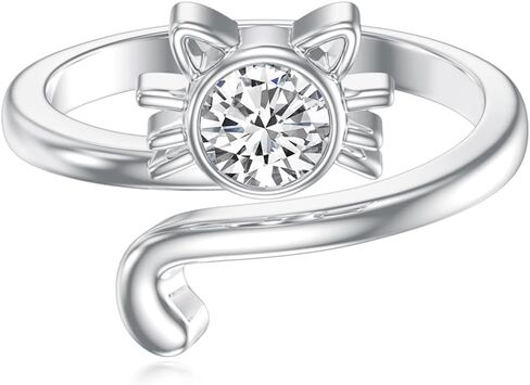 OUTANG Birthstone Cat Ring for Women 925 Sterling Silver Adjustable Open Animal Ring Jewelry Gifts in Saudi Arabia