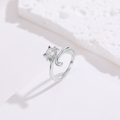 OUTANG Birthstone Cat Ring for Women 925 Sterling Silver Adjustable Open Animal Ring Jewelry Gifts in Saudi Arabia