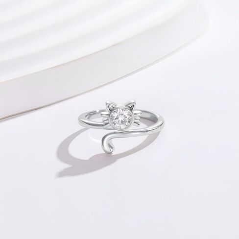 OUTANG Birthstone Cat Ring for Women 925 Sterling Silver Adjustable Open Animal Ring Jewelry Gifts in Saudi Arabia