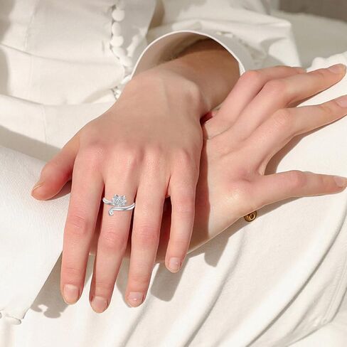 OUTANG Birthstone Cat Ring for Women 925 Sterling Silver Adjustable Open Animal Ring Jewelry Gifts in Saudi Arabia