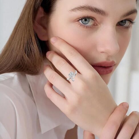 OUTANG Birthstone Cat Ring for Women 925 Sterling Silver Adjustable Open Animal Ring Jewelry Gifts in Saudi Arabia