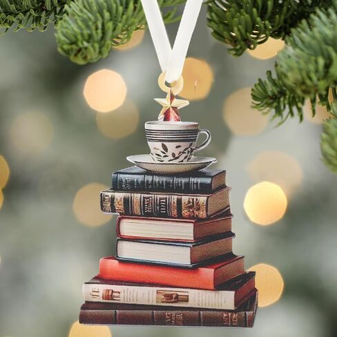 Book Decor Ornament Glass Window Hanging - Acrylic Christmas Tree-Shaped Coffee Star Bookish Gifts for Teacher Book Lovers Decorations Accessories in Saudi Arabia