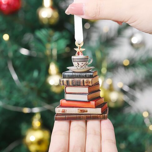 Book Decor Ornament Glass Window Hanging - Acrylic Christmas Tree-Shaped Coffee Star Bookish Gifts for Teacher Book Lovers Decorations Accessories in Saudi Arabia