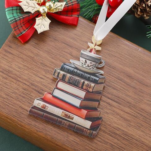 Book Decor Ornament Glass Window Hanging - Acrylic Christmas Tree-Shaped Coffee Star Bookish Gifts for Teacher Book Lovers Decorations Accessories in Saudi Arabia