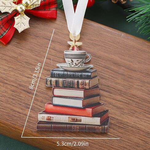 Book Decor Ornament Glass Window Hanging - Acrylic Christmas Tree-Shaped Coffee Star Bookish Gifts for Teacher Book Lovers Decorations Accessories in Saudi Arabia