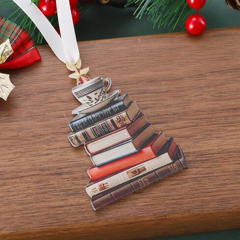 Book Decor Ornament Glass Window Hanging - Acrylic Christmas Tree-Shaped Coffee Star Bookish Gifts for Teacher Book Lovers Decorations Accessories in Saudi Arabia