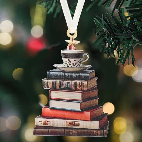 Book Decor Ornament Glass Window Hanging - Acrylic Christmas Tree-Shaped Coffee Star Bookish Gifts for Teacher Book Lovers Decorations Accessories in Saudi Arabia