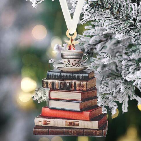 Book Decor Ornament Glass Window Hanging - Acrylic Christmas Tree-Shaped Coffee Star Bookish Gifts for Teacher Book Lovers Decorations Accessories in Saudi Arabia