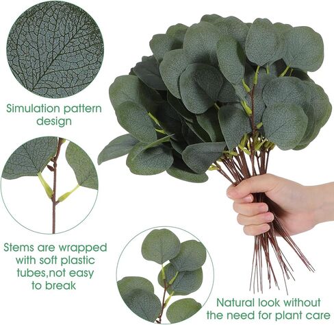 JOUTYFOR 50 Pcs Artificial Eucalyptus Stem, Fake Silver Dollar Eucalyptus Leaves Stems Bulk Real Touch Faux Leaf Branches for DIY Bouquets Floral Arrangement Wedding Home Decor in Saudi Arabia