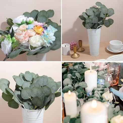 JOUTYFOR 50 Pcs Artificial Eucalyptus Stem, Fake Silver Dollar Eucalyptus Leaves Stems Bulk Real Touch Faux Leaf Branches for DIY Bouquets Floral Arrangement Wedding Home Decor in Saudi Arabia