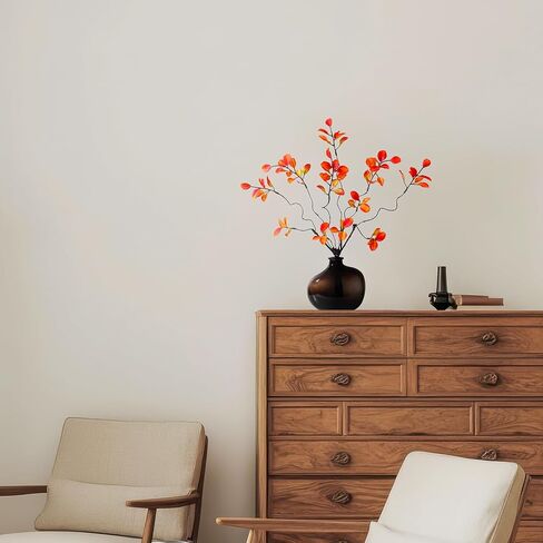 GAUIOGI 21" 6Pcs Artificial Ficus Branches Faux Stems with Vase, Decorative Bendable Realistic Stems with Vase, Fake Spray Branch Greenery Twig Plants for Home Office Wedding Table Decoration(Orange) in Saudi Arabia